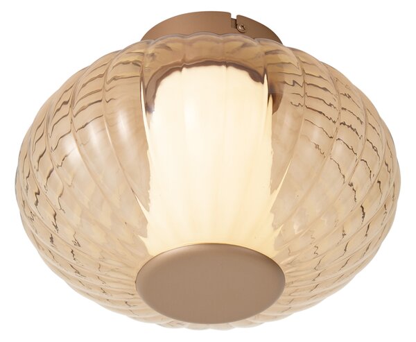 Design Ceiling Lamp Brass 28cm with Amber Glass Incl. LED 3-Step Dimmable - Margherite