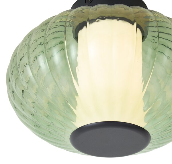 Plafonieră de design neagră 28 cm cu sticlă verde cu LED integrat reglabilă în 3 trepte - Margherite