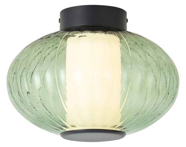 Plafonieră de design neagră 28 cm cu sticlă verde cu LED integrat reglabilă în 3 trepte - Margherite