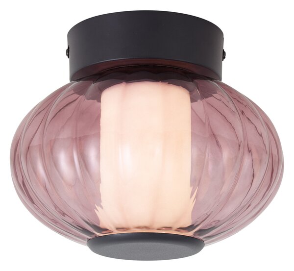 Plafonieră de design neagră 18cm cu sticlă violetă, inclusiv LED cu 3 trepte de reglare a intensității - Margherite