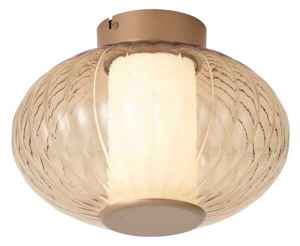 Design Ceiling Lamp Brass 28cm with Amber Glass Incl. LED 3-Step Dimmable - Margherite