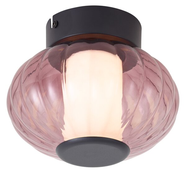 Plafonieră de design neagră 18cm cu sticlă violetă, inclusiv LED cu 3 trepte de reglare a intensității - Margherite