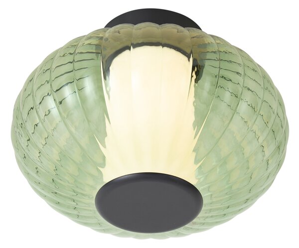 Plafonieră de design neagră 28 cm cu sticlă verde cu LED integrat reglabilă în 3 trepte - Margherite