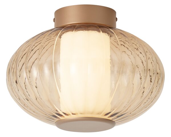 Design Ceiling Lamp Brass 28cm with Amber Glass Incl. LED 3-Step Dimmable - Margherite