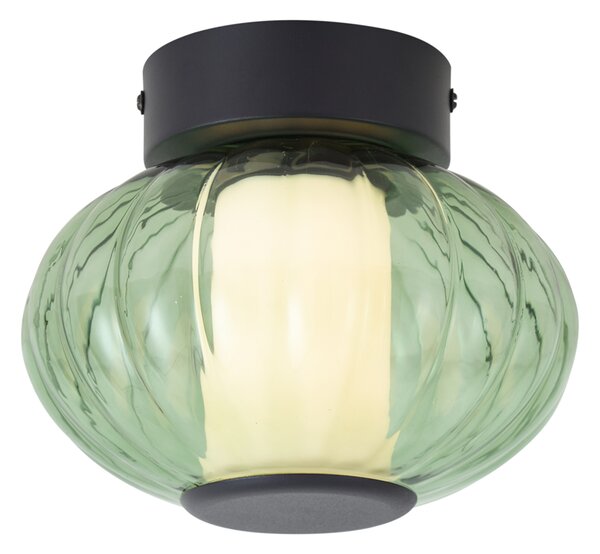 Plafonieră de design neagră 18cm cu sticlă verde, inclusiv LED reglabil în 3 trepte - Margherite