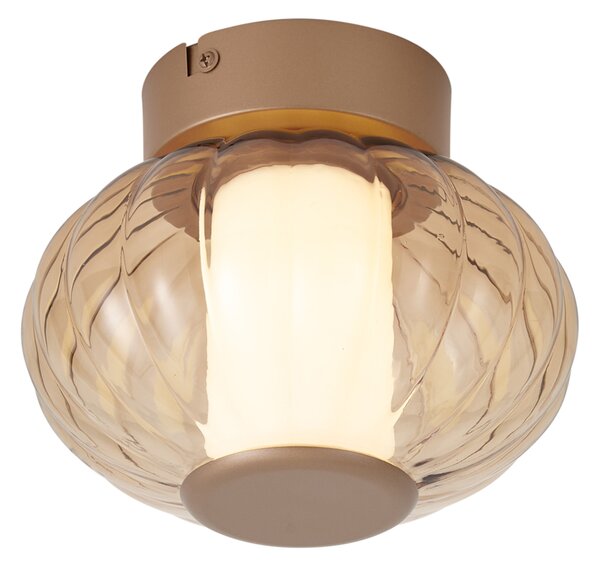 Margherite Designer Brass Ceiling Lamp, 18cm, with Amber Glass & Integrated 3-Step Dimmable LED