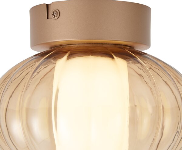 Margherite Designer Brass Ceiling Lamp, 18cm, with Amber Glass & Integrated 3-Step Dimmable LED