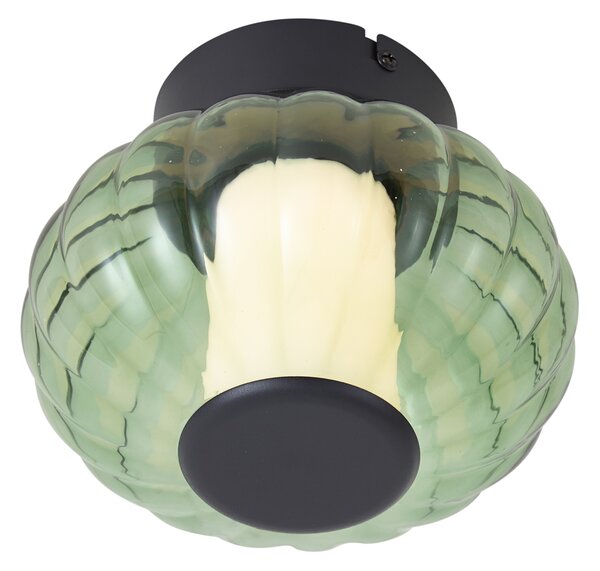 Plafonieră de design neagră 18cm cu sticlă verde, inclusiv LED reglabil în 3 trepte - Margherite