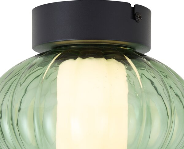 Plafonieră de design neagră 18cm cu sticlă verde, inclusiv LED reglabil în 3 trepte - Margherite