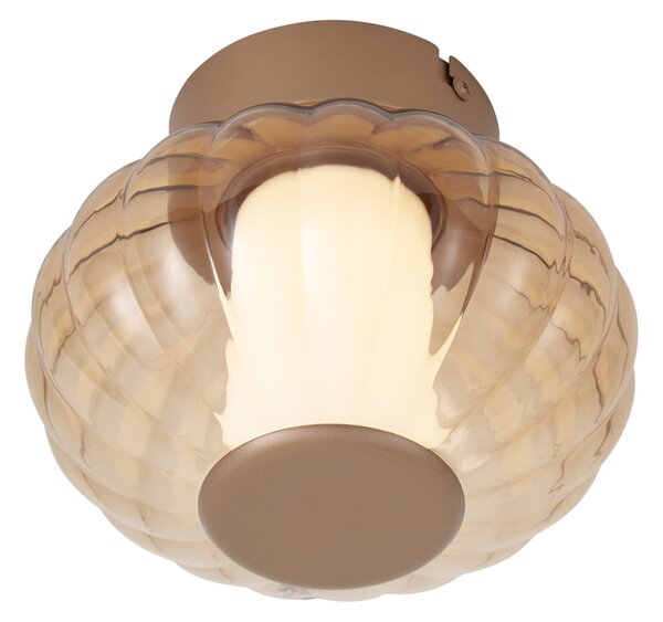 Margherite Designer Brass Ceiling Lamp, 18cm, with Amber Glass & Integrated 3-Step Dimmable LED