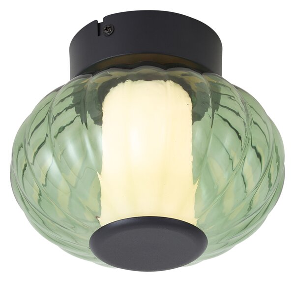 Plafonieră de design neagră 18cm cu sticlă verde, inclusiv LED reglabil în 3 trepte - Margherite