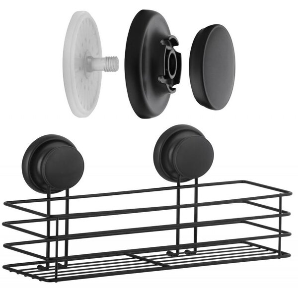 Erga Gavi, raft baie, cos baie pe ventuza 32x10x8 cm, negru mat, ERG-YKA-CH.GAVI-KPL-BLK