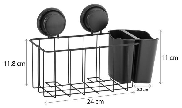 Erga Gavi, cos de baie pentru cosmetice 30x12x19 cm pentru ventuze, negru mat, ERG-YKA-CH.GAVI-PP-KP-BLK