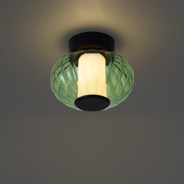 Plafonieră de design neagră 18cm cu sticlă verde, inclusiv LED reglabil în 3 trepte - Margherite