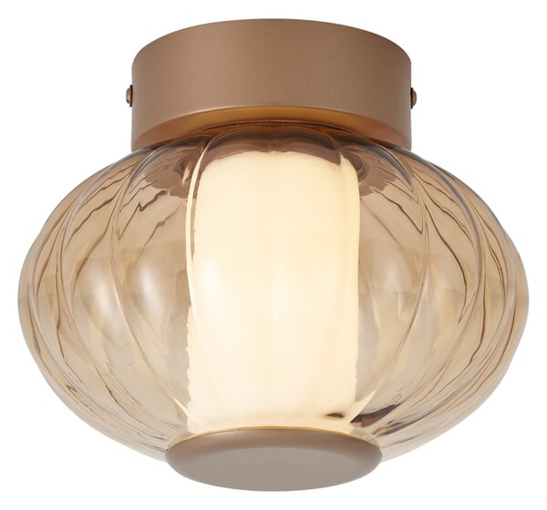 Margherite Designer Brass Ceiling Lamp, 18cm, with Amber Glass & Integrated 3-Step Dimmable LED