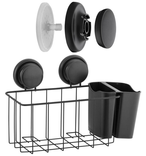 Erga Gavi, cos de baie pentru cosmetice 30x12x19 cm pentru ventuze, negru mat, ERG-YKA-CH.GAVI-PP-KP-BLK