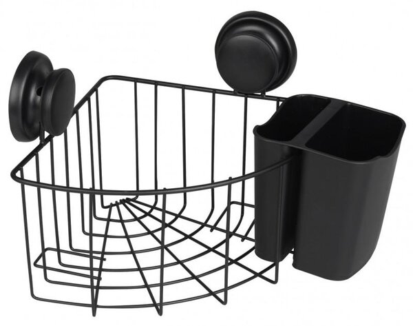 Erga Gavi, cos de baie coltar pentru cosmetice 21x21x12 cm pentru ventuze, negru mat, ERG-YKA-CH.GAVI-PP-KN-BLK