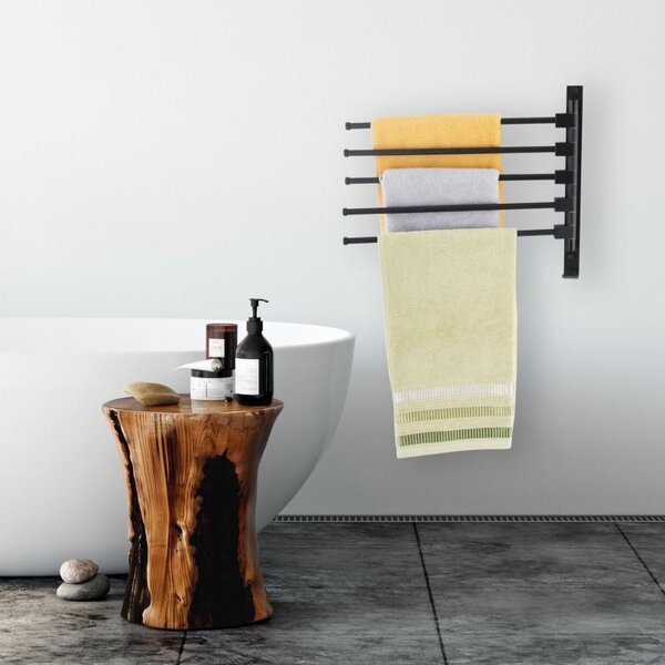 Erga Kamer, suport pentru prosoape cu 5 brațe 45x37 cm, negru mat, ERG-YKA-CH.KAMER-BLK