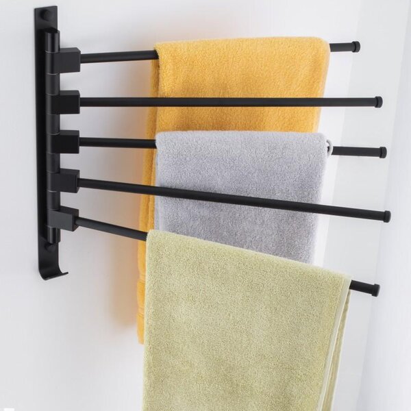 Erga Kamer, suport pentru prosoape cu 5 brațe 45x37 cm, negru mat, ERG-YKA-CH.KAMER-BLK