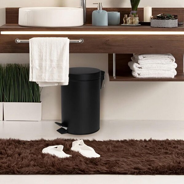 Erga Labi, coș de gunoi rotund 3l pentru picioare, închidere Soft-Close, negru mat, ERG-YKA-CH.LABI-SC-BLK