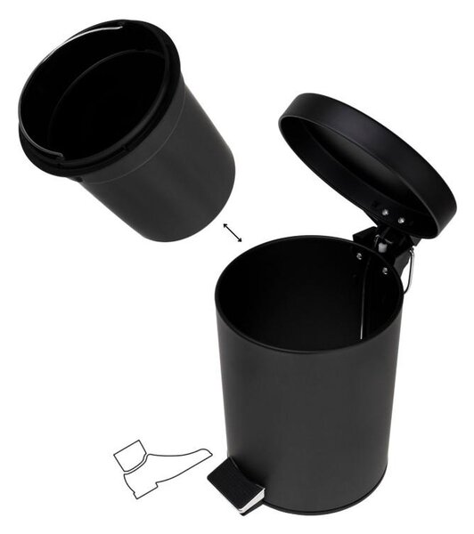 Erga Labi, coș de gunoi rotund 3l pentru picioare, închidere Soft-Close, negru mat, ERG-YKA-CH.LABI-SC-BLK