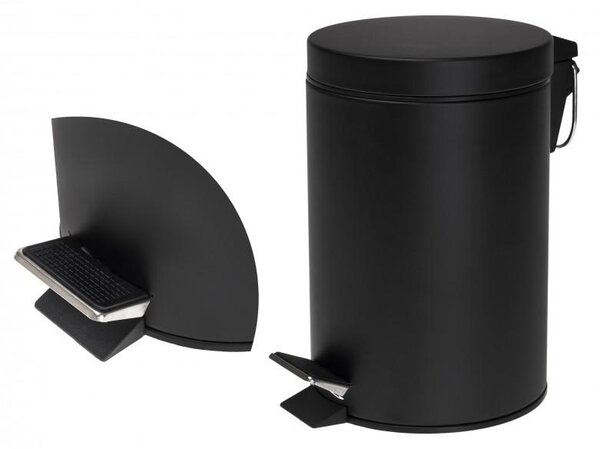 Erga Labi, coș de gunoi rotund 3l pentru picioare, închidere Soft-Close, negru mat, ERG-YKA-CH.LABI-SC-BLK
