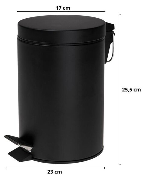 Erga Labi, coș de gunoi rotund 3l pentru picioare, închidere Soft-Close, negru mat, ERG-YKA-CH.LABI-SC-BLK