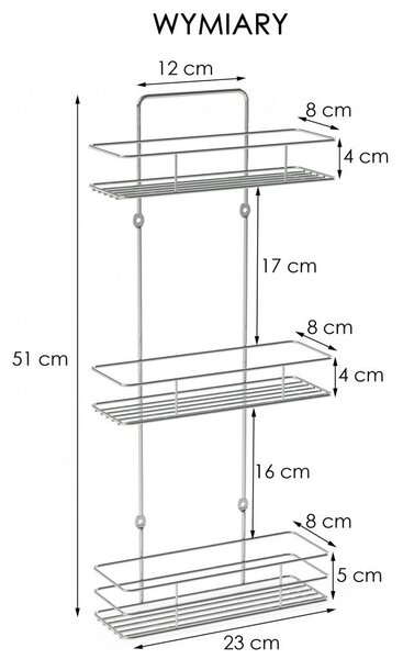 Erga Miko S3, poliță pe trei nivele 23x8x51 cm, crom, ERG-YKA-E.MIKO S3