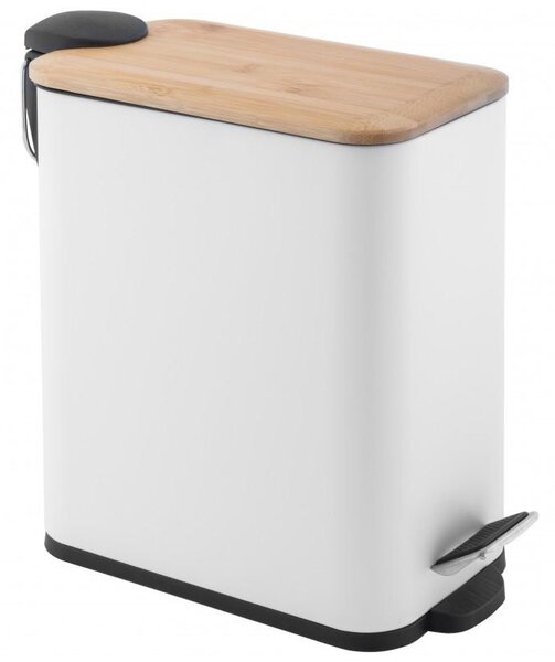 Erga Moby, coș de gunoi dreptunghiular 5l pentru picioare, închidere Soft-Close, alb mat-maro natural, ERG-YKA-CH.MOBY-5-WHT