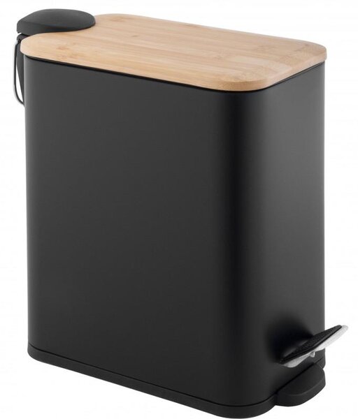 Erga Moby, coș de gunoi dreptunghiular 5l pentru picioare, închidere Soft-Close, negru mat-maro natural, ERG-YKA-CH.MOBY-5-BLK