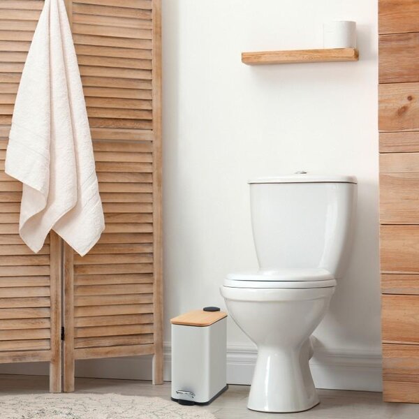 Erga Moby, coș de gunoi dreptunghiular 5l pentru picioare, închidere Soft-Close, alb mat-maro natural, ERG-YKA-CH.MOBY-5-WHT