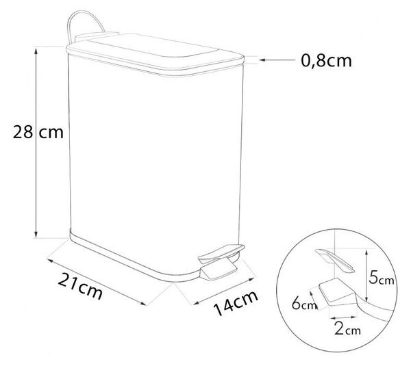 Erga Moby, coș de gunoi dreptunghiular 5l pentru picioare, închidere Soft-Close, negru mat-maro natural, ERG-YKA-CH.MOBY-5-BLK