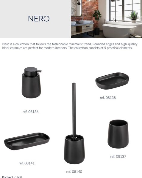 BISK Erga Nero, dozator de săpun stand-up 350 ml, negru mat, ERG-08136