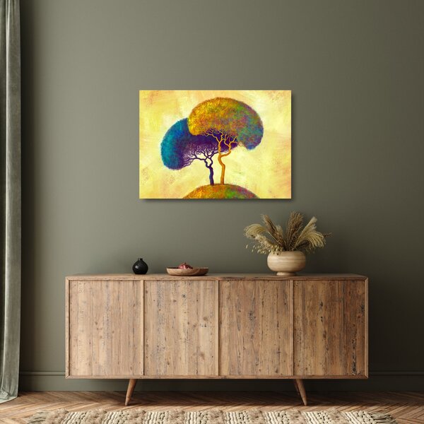 Tablou pe sticlă - Copaci în deal (70x50 cm)