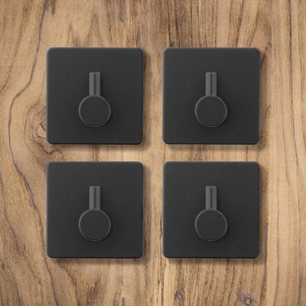 Erga Pad, cârlig autoadeziv pentru prosoape 4,5x4,5 cm (4 buc), negru mat, ERG-YKA-CH.PAD-4-BLK