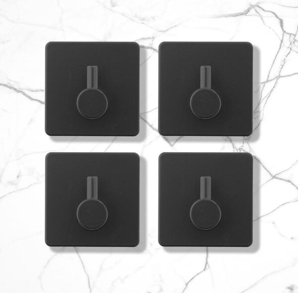 Erga Pad, cârlig autoadeziv pentru prosoape 4,5x4,5 cm (4 buc), negru mat, ERG-YKA-CH.PAD-4-BLK