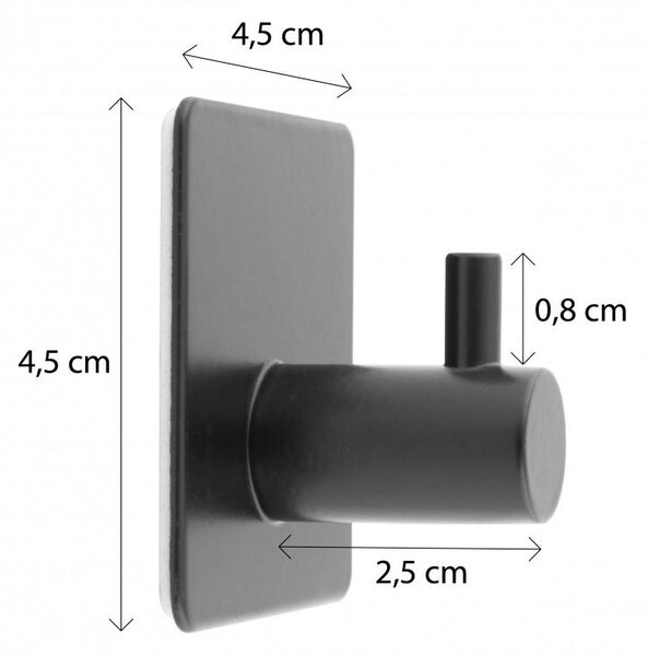 Erga Pad, cârlig autoadeziv pentru prosoape 4,5x4,5 cm (4 buc), negru mat, ERG-YKA-CH.PAD-4-BLK