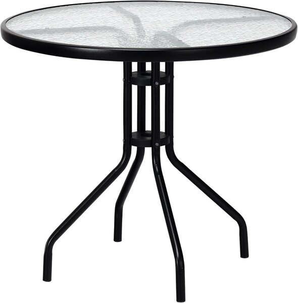 Masa gradina rotunda cu blat de sticla ISLAND 90 cm, negru