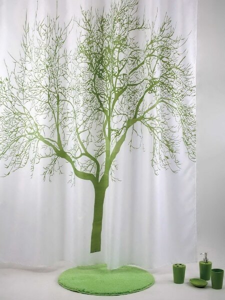 BISK Erga Peva, perdea de dus 180x200cm, poliester, model copac alb-verde, ERG-04439