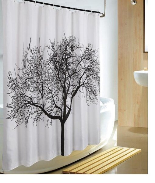 BISK Erga Peva, perdea de dus 180x200cm, poliester, model copac alb-negru, ERG-04440