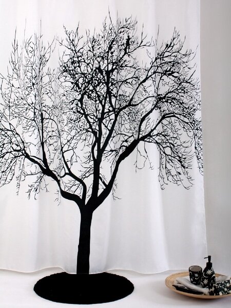 BISK Erga Peva, perdea de dus 180x200cm, poliester, model copac alb-negru, ERG-04440