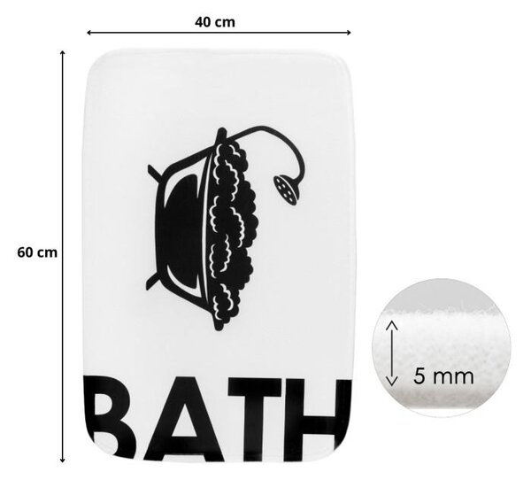 Erga Accesorii Erga, covoraș baie 60x40 cm, alb-negru, ERG-YKA-CH.BATH-WHT