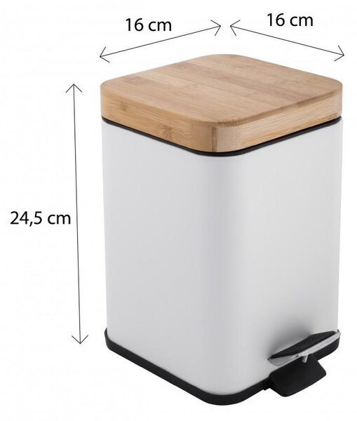 Erga Sido, coș de gunoi pătrat 3l pentru picioare, alb mat-maro natural, ERG-YKA-CH.SIDO-WHT