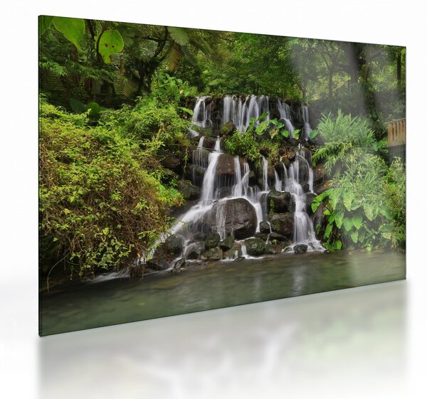 Tablou pe sticlă - Cascadă tropicală (70x50 cm)