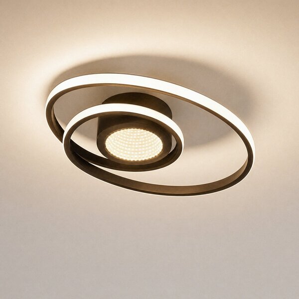 Lindby plafonieră LED Thalina, 45cm, dimabil, Infinity Tunnel, reglabil, Negru, Camera de zi / sufragerie, Metal, Modern