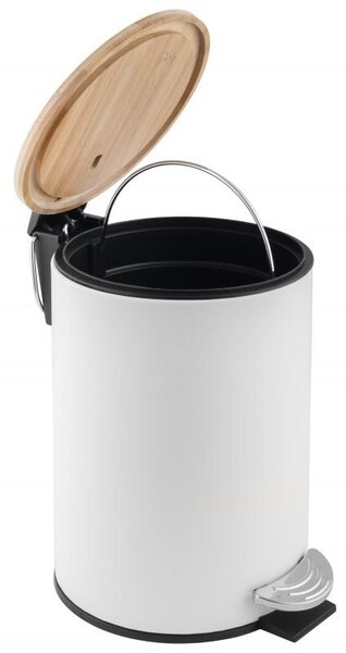 Erga Vini, coș de gunoi rotund 3l pentru picioare, alb mat-maro natural, ERG-YKA-CH.VINI-WHT