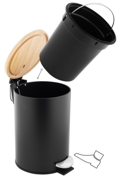 Erga Vini, coș de gunoi rotund 3l din oțel inoxidabil, negru-maro, ERG-YKA-CH.VINI-BLK