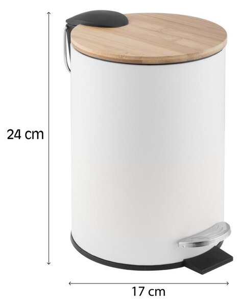Erga Vini, coș de gunoi rotund 3l pentru picioare, alb mat-maro natural, ERG-YKA-CH.VINI-WHT
