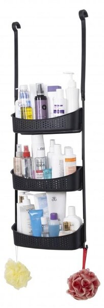 Erga Wiki, coș de baie, organizator suspendat 31x88 cm cu ventuze, 3 rânduri, negru mat, ERG-YKA-CH.WIKI-3-BLK