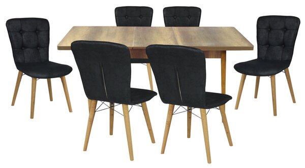 Set masă extensibilă Aris Nuc cu 6 scaune Artur Negru